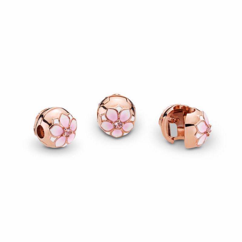 Pandora Rose™ Magnolia Bloom Clip Ireland - Pandora Rose/Enamel/Pink/Crystal - 259713OHY